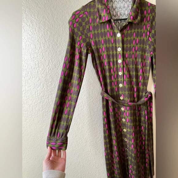 Boden button up shirt dress 70s long sleeve belted indie printed teacher career - Picture 3 of 12